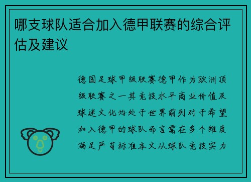 哪支球队适合加入德甲联赛的综合评估及建议